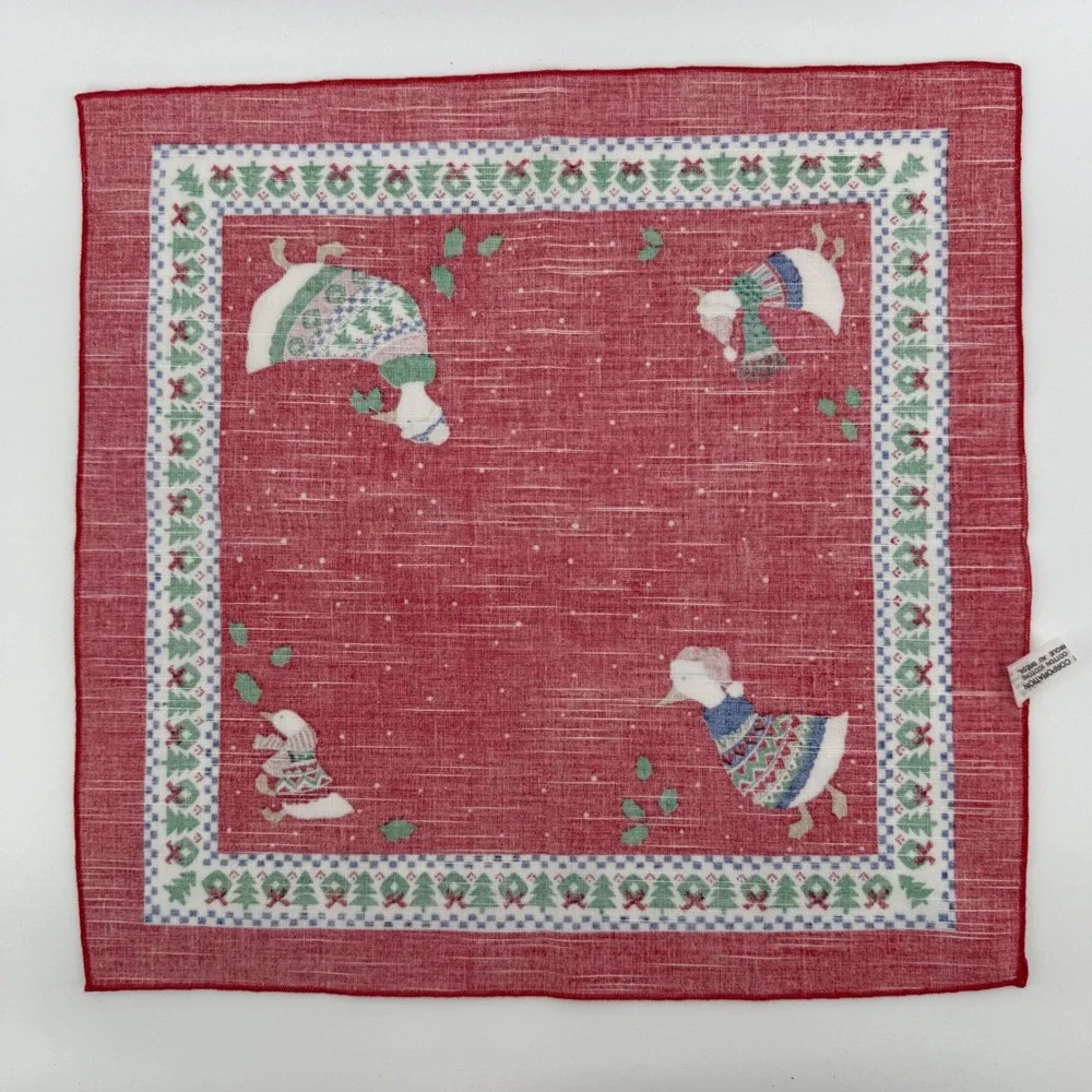 Vintage Sunweave Holiday Christmas Geese Napkins Set of 2 Red‎ Replacements
